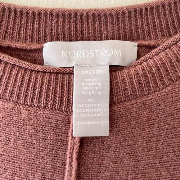 Nordstrom One Size Rib Wool Cashmere Mauve Poncho Pullover Soft Sweater Cover Up - Picture 2 of 6